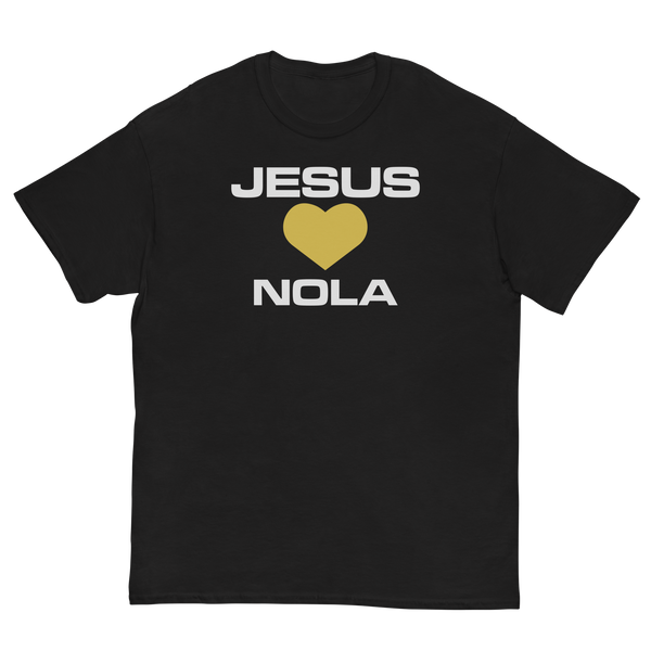 JESUS LOVES NOLA T-SHIRT (W/GOLD HEART)