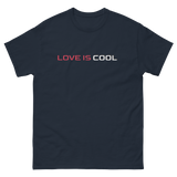 LOVE IS COOL Navy Blue T-shirt with red and white letters