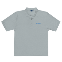 JESUS EMBROIDERY WHITE POLO STYLE WHITE SHIRT WITH BLUE LETTERS
