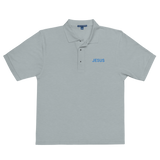 JESUS EMBROIDERY WHITE POLO STYLE WHITE SHIRT WITH BLUE LETTERS