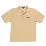 JESUS EMBROIDERY POLO STYLE SAND COLOR SHIRT WITH NAVY BLUE LETTERS